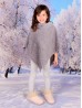 Kids Soft Faux Fur Poncho W/  Zig-zag Pattern and Faux Fur Neckline (3-7 Years Old) 